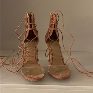 Aldo Velvet Pink Transparent Lace Up Sandals